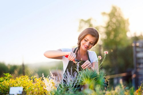 Volunteers and charity partnership collecting reusable garden items